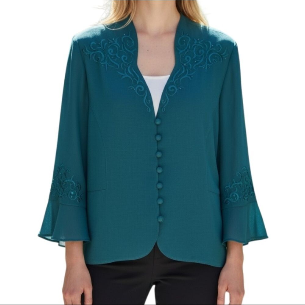 Danny & Nicole Emerald Embroidered Bell Sleeve Shirt